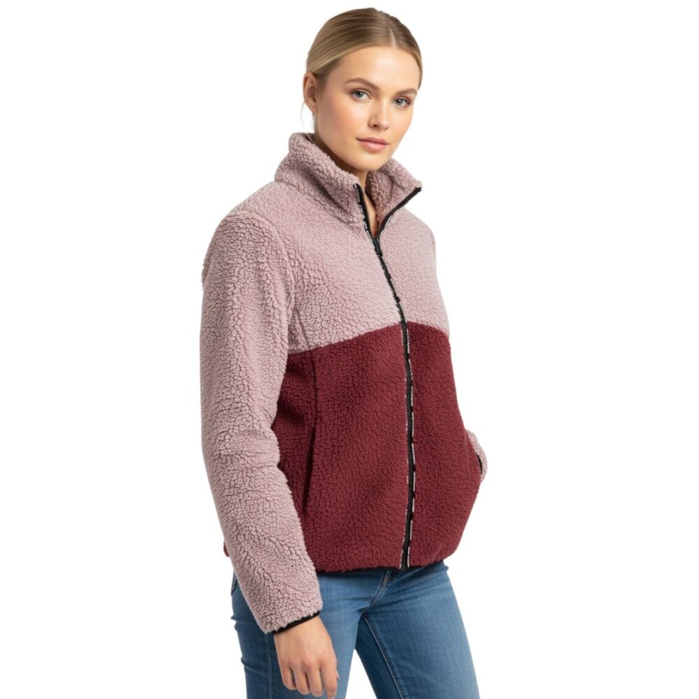 Lucky Brand Wine/Muave Colorblock Lightweight Faux Shearling Jacket, M